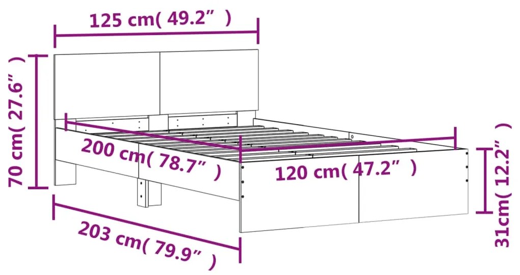 Estrutura de cama com cabeceira 120x200 cm cinzento cimento