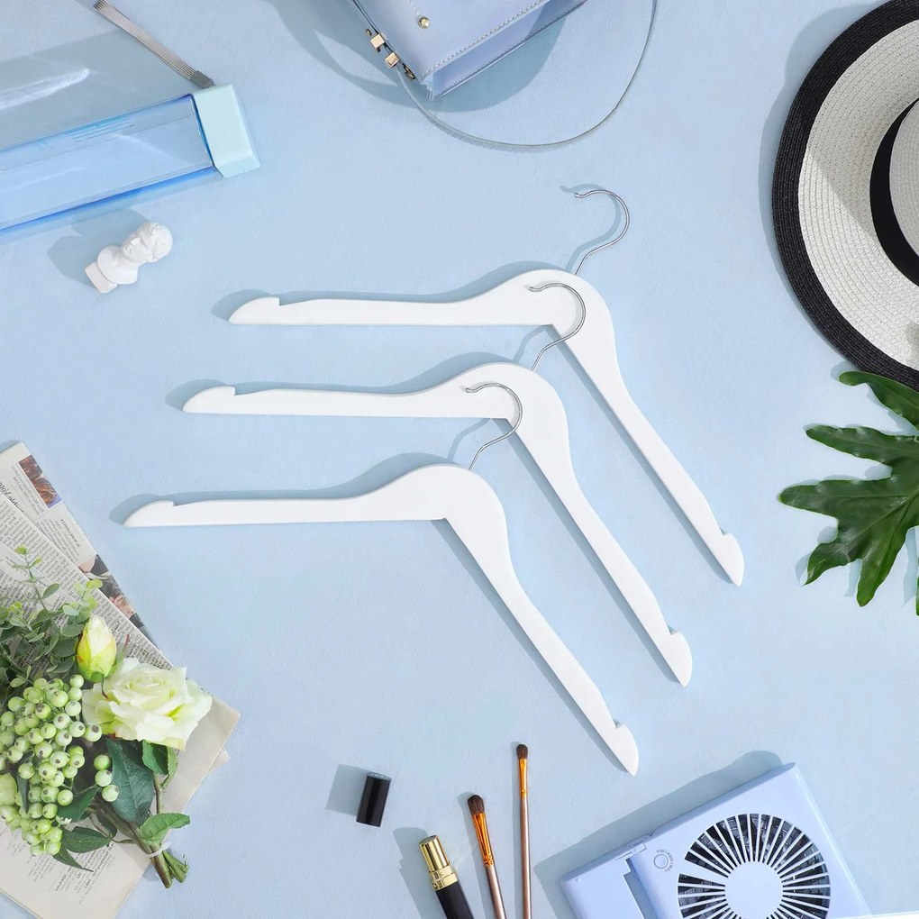 Conjunto de 20 cabides em madeira maciça 44 x 23,5 cm branco