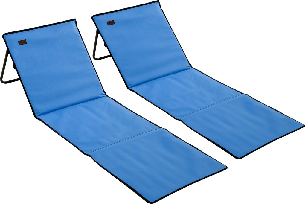 Outsunny Conjunto de 2 Esteiras de Praia Dobráveis com Encosto Reclinável e Saco de Transporte 142x51x40 cm Azul | Aosom Portugal