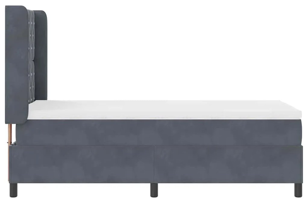 Cama Box Spring com Colchão Cinza Escuro 100x200 cm Veludo