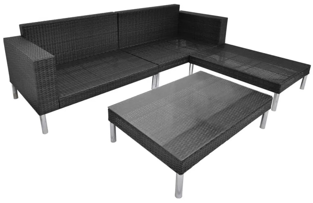 4 pcs conjunto lounge de jardim c/ almofadões vime PE preto