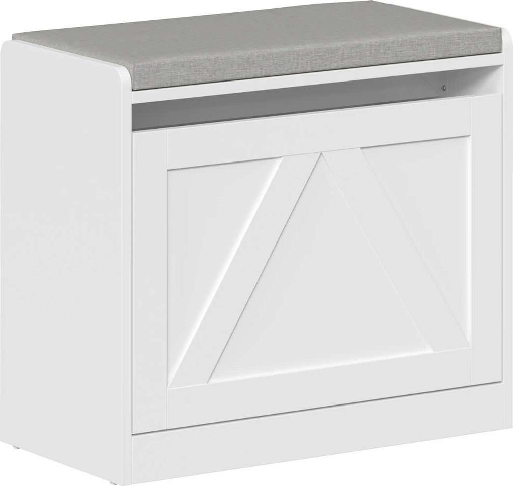 HOMCOM Banco Sapateira com Gaveta Basculante, 60x30x52 cm, Branco | Aosom Portugal