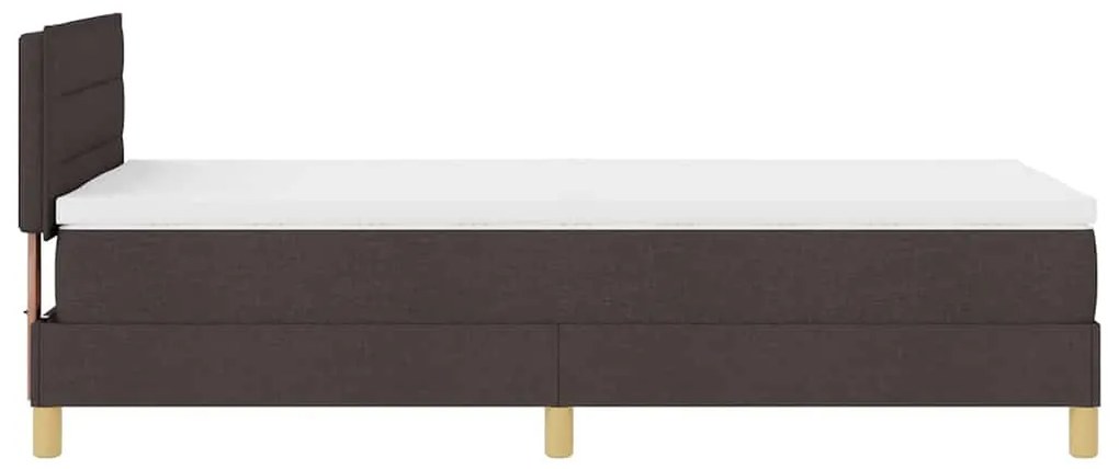 Cama Box Spring com Colchão &amp; LED Marrom Escuro 90x200 cm Tecido