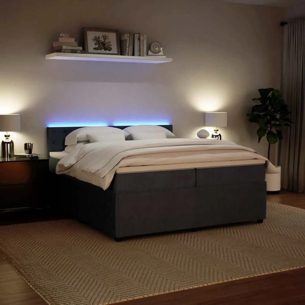 Cama com molas/colchão 200x200 cm veludo cinzento-escuro