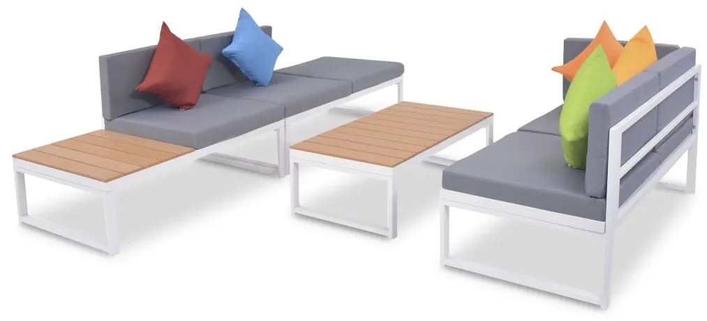 4 pcs conjunto lounge p/ jardim com almofadas alumínio e WPC