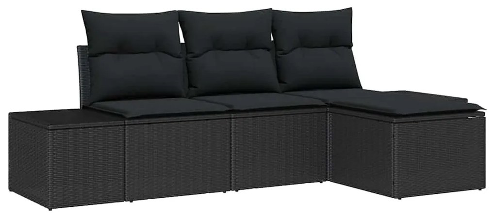 Conjunto de Sofá de Jardim com 4 Peças e Almofadas Pretas em Rattan Po
