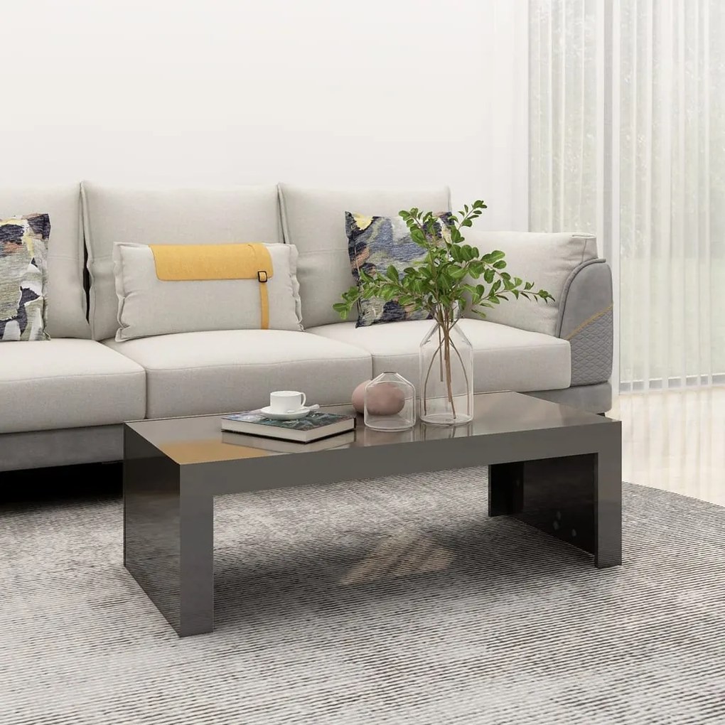 vidaXL Mesa de centro 110x50x35 cm contraplacado cinzento brilhante
