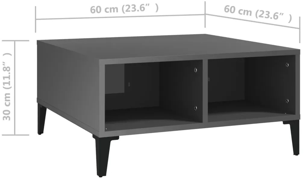 Mesa de centro 60x60x30 cm derivados de madeira cinza brilhante