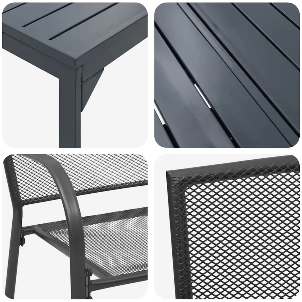 Conjunto de jantar para o jardim 9 pcs Preto Grande Metal