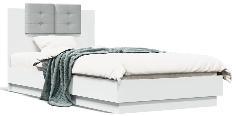 vidaXL Estrutura de cama c/ cabeceira 90x190 cm deriv. madeira branco
