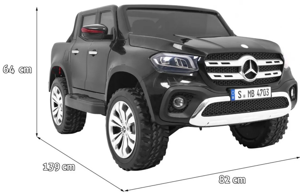 Carro elétrico para Crianças 2 Lugares Mercedes Benz X-Class 2x12V 4x4 Rodas Espuma EVA, Assento de couro Preto