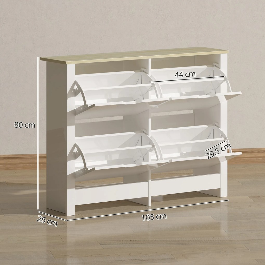 Sapateira com capacidade para 16 pares 105 x 26 x 80 cm, armário estreito com 4 gavetas rebatíveis e prateleiras ajustáveis, estilo moderno, para corr
