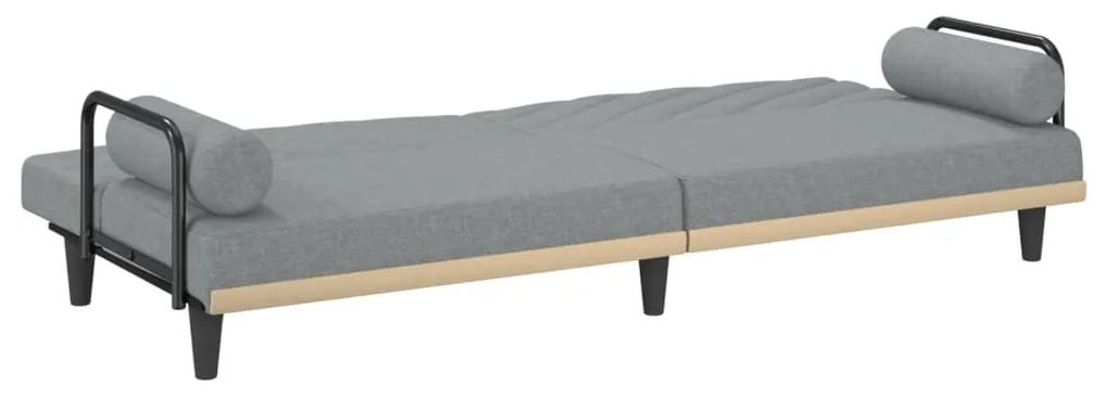 Sofá-cama com apoio de braços tecido cinzento-claro