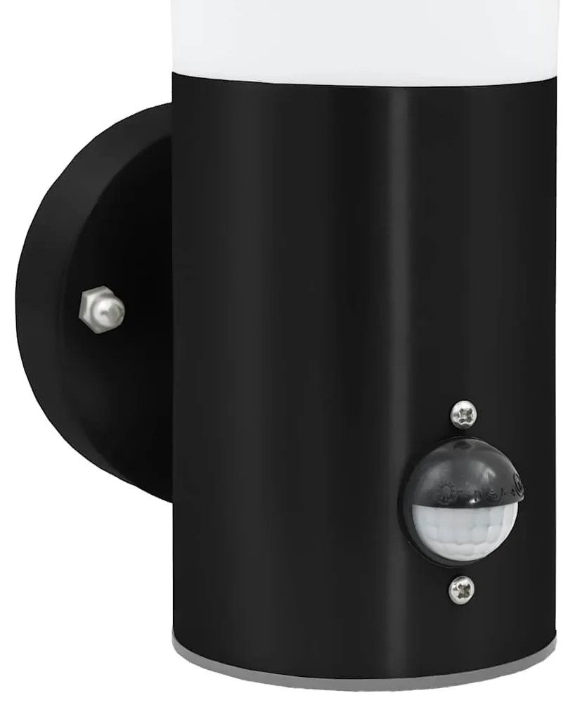 Luzes de Parede Externas vidaXL com Sensor 2 pcs Preto Aço Inoxidável