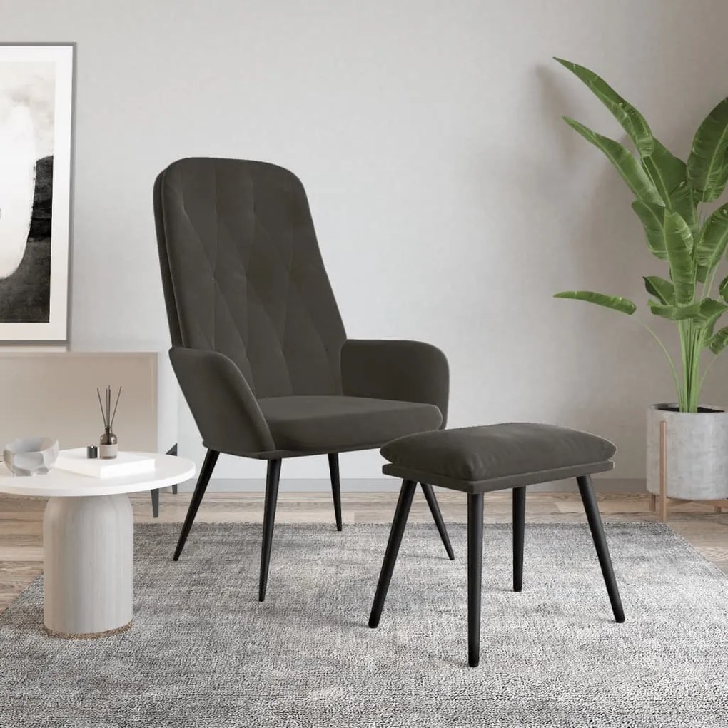 vidaXL Cadeira de descanso com banco p/ pés veludo cinza-escuro
