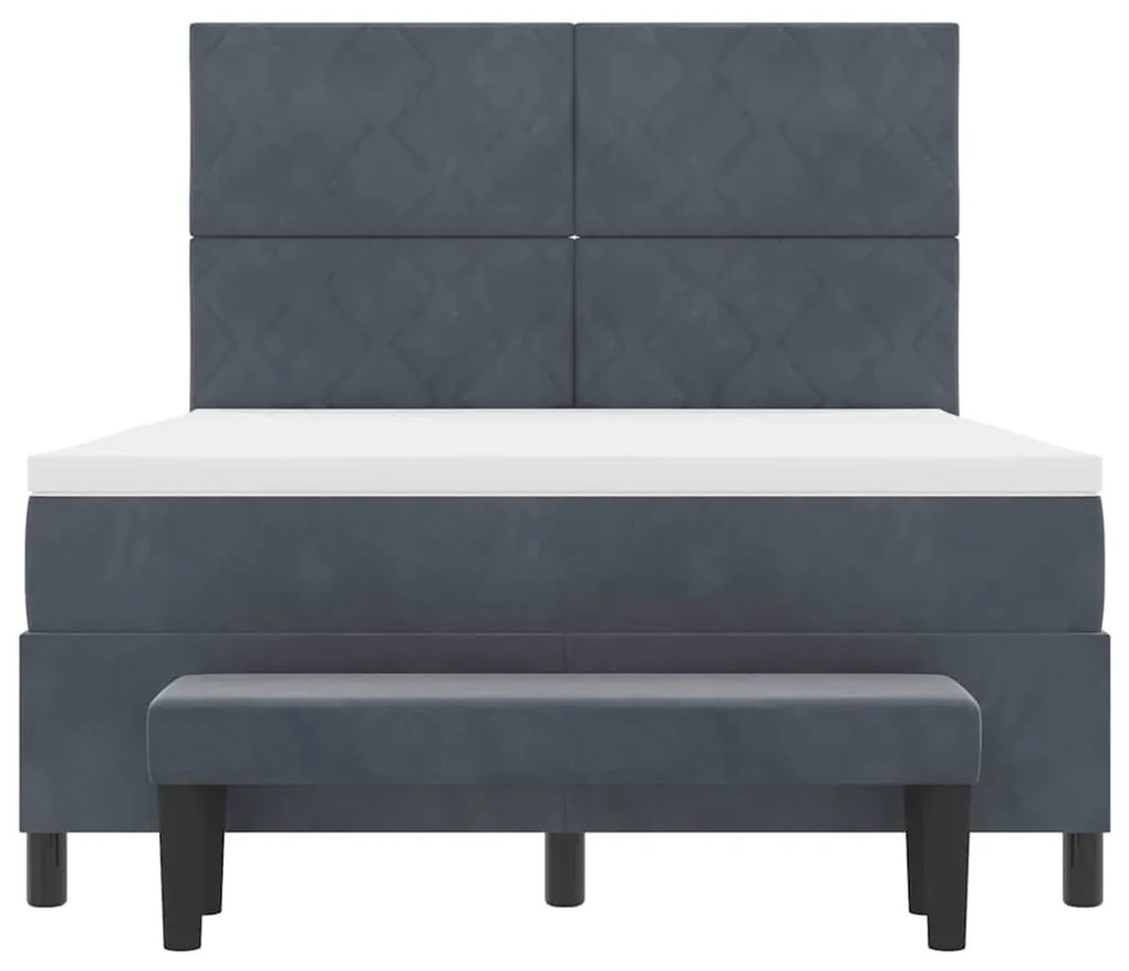 Cama Box com Colchão e Banco Cinza Escuro 140x190 cm Veludo