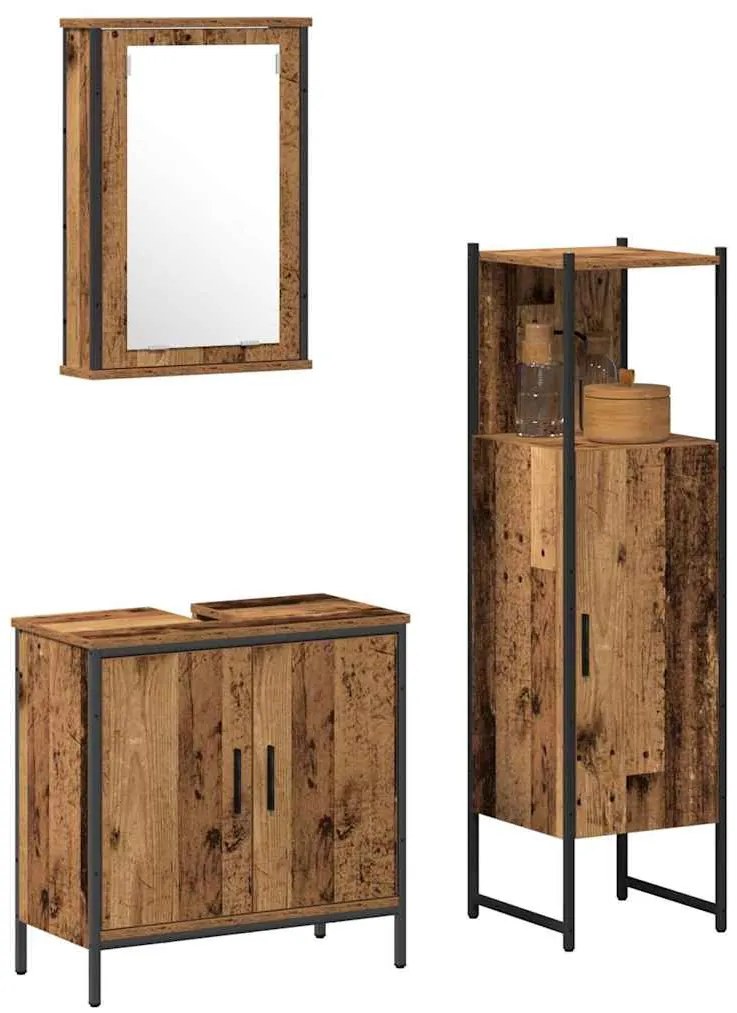Conjunto de 3 Peças de Móveis para Banheiro Madeira Antiga Madeira Fab
