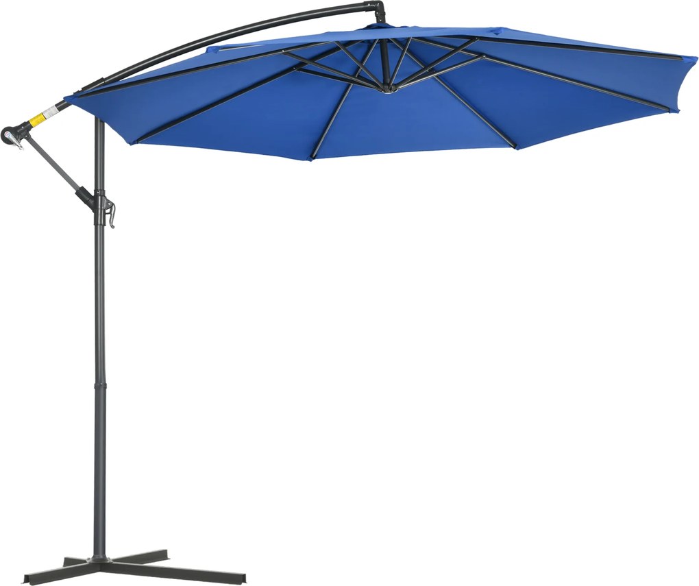 Outsunny Guarda-Sol Octogonal Deslocado Inclinação Regulável Ø 3 m com Base Cruzada Azul | Aosom Portugal