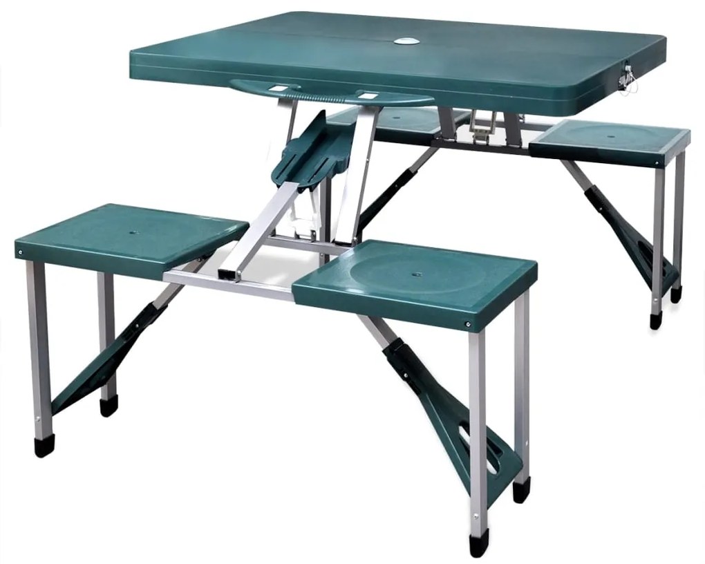 vidaXL Conjunto mesa campismo c/ 4 bancos alumínio extra verde-claro