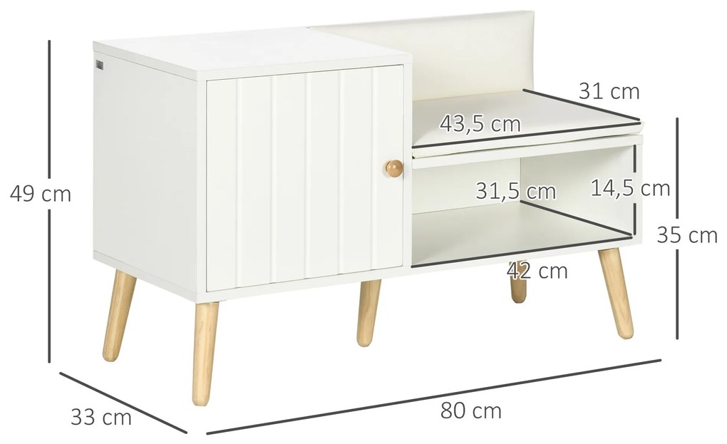 Banco Sapateiro com Compartimento Aberto e Almofada Acolchoada para 4 Pares de Sapatos para Entrada Corredor 80x33x49cm Branco