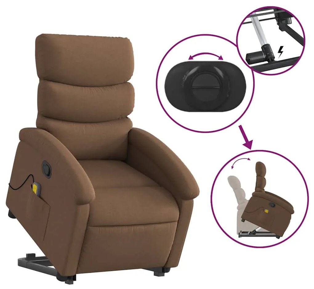 Poltrona reclinável massagens tecido castanho