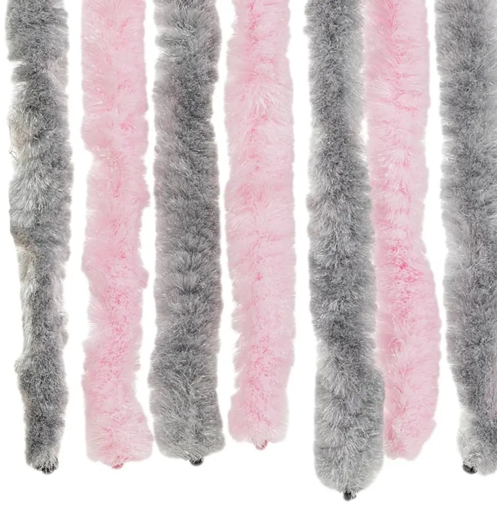 Cortina anti-insetos 100x200 cm chenille cinza-prateado e rosa