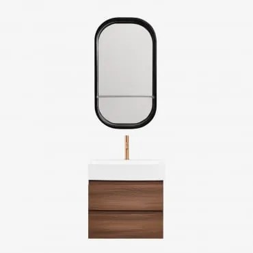 Conjunto De Móvel De Casa De Banho Em Madeira E Chapa De Freixo Com Lavatório Integrado Ona Madeira Escura & Oval Com Prateleira Preto - Sklum