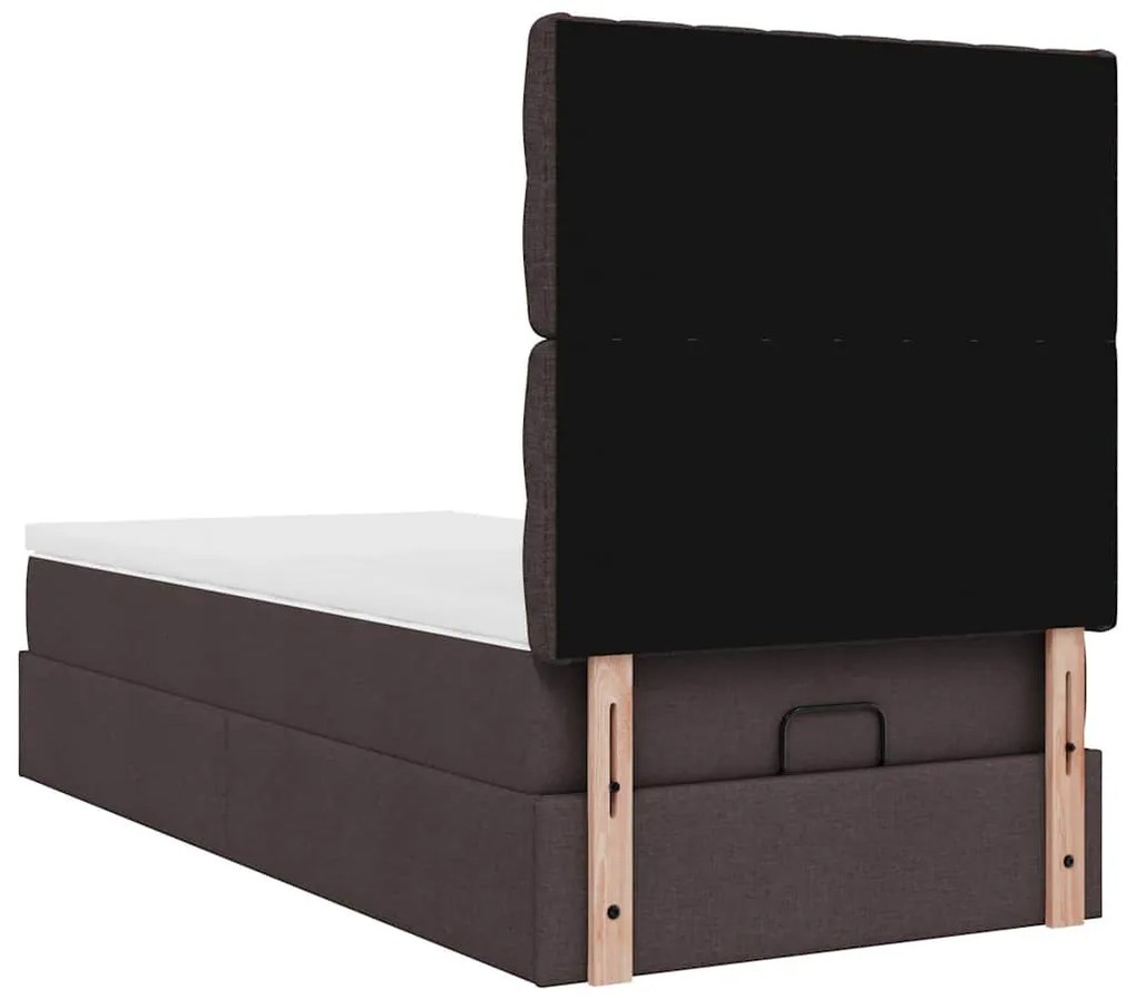 Cama otomana com colchão 100x200 cm tecido castanho escuro