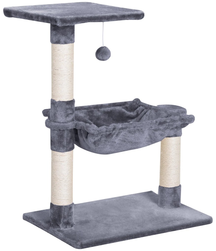 PawHut Árvore para gatos Árvore Arranhador Torre para Gatos 50x36x70 cm com Rede Plataforma Poste de Sisal e Bola Suspensa Cinza | Aosom Portugal