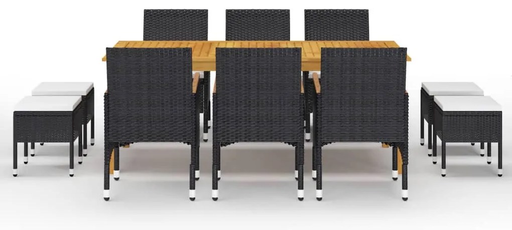 11 pcs conjunto de jantar para jardim preto