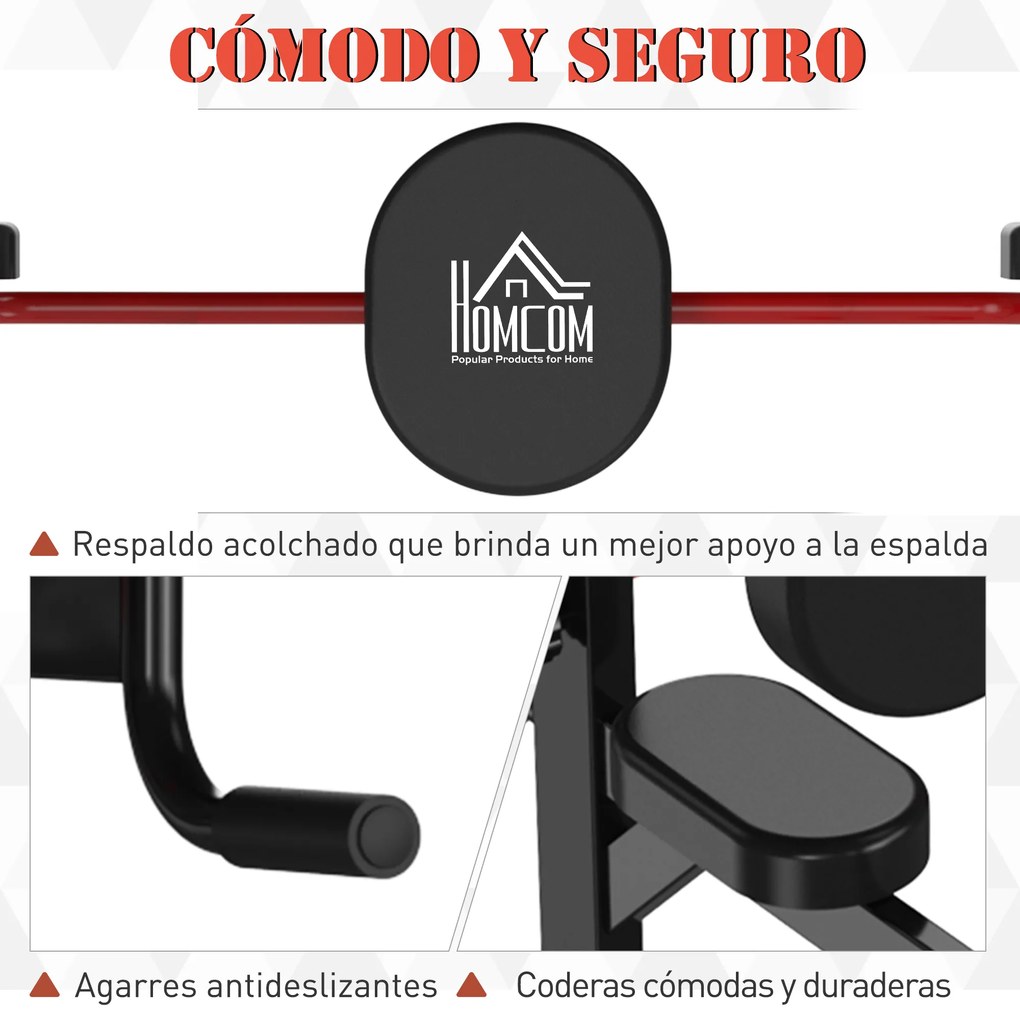 HOMCOM Torre de abdominais para Ginásio Ajustável em altura com tubo de aço de 6 furos Suporta até 120 kg 94x80,5x180-230 cm Preto