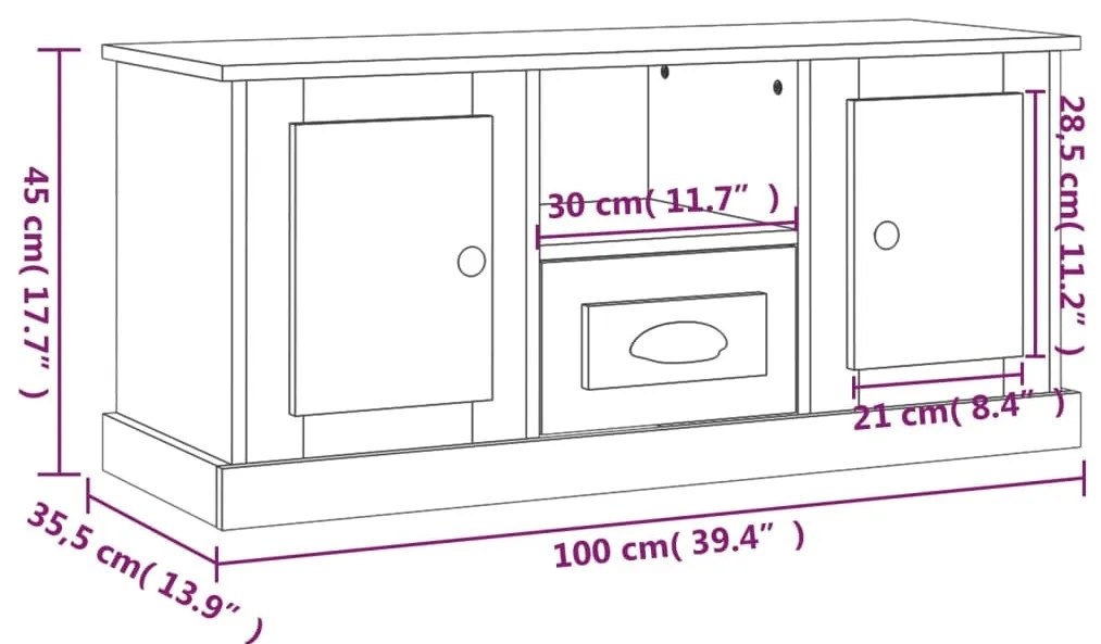 Móvel p/ TV 100x35,5x45 madeira processada cinzento cimento