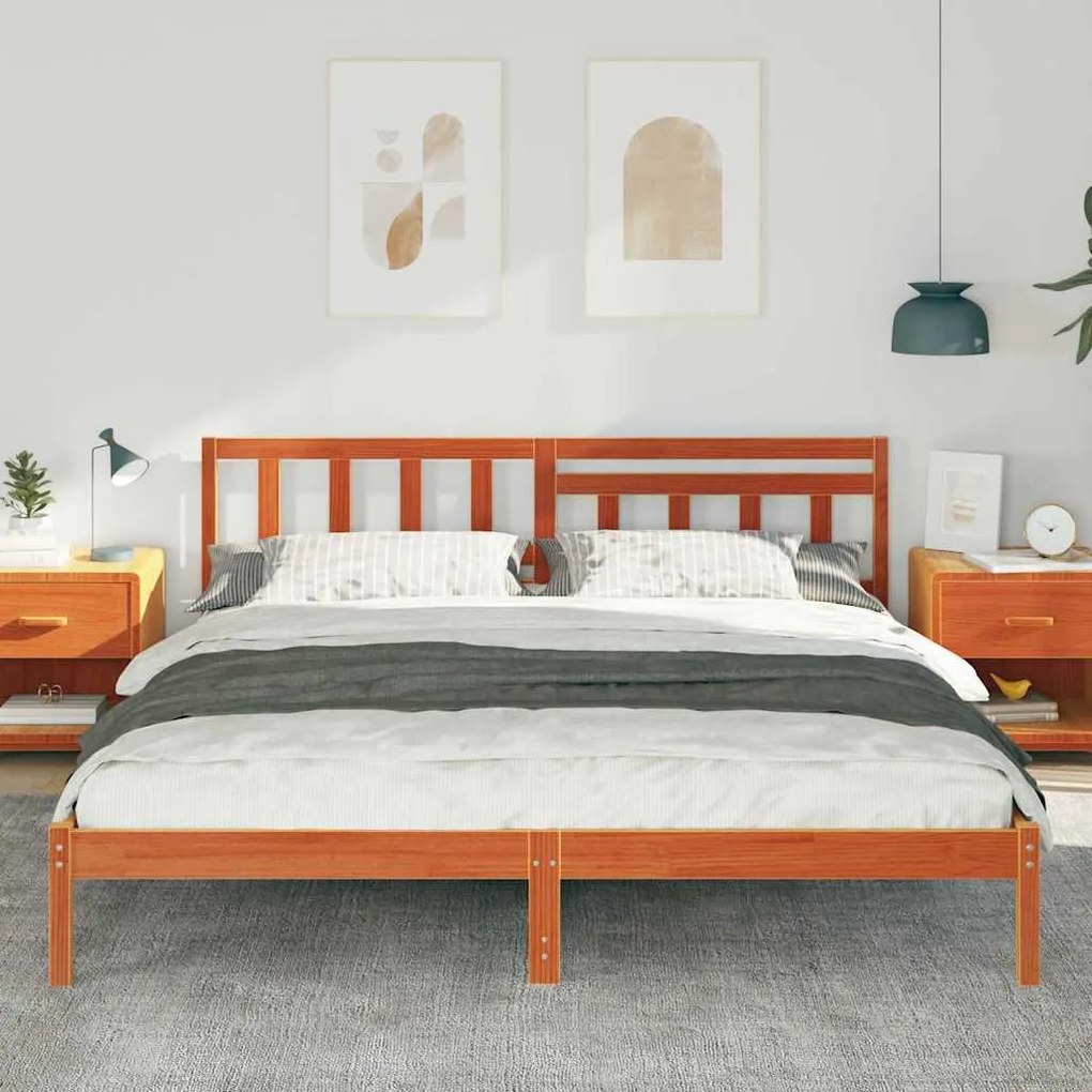 Estrutura da Cama com cabeceira Castanho-mel 200 x 200 cm