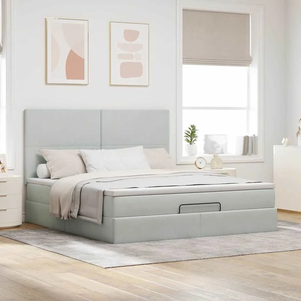 Estrutura cama otomana colchões 180x200cm veludo cinzento claro