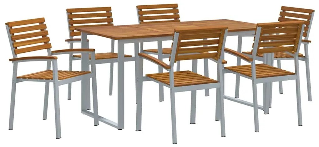 Conjunto de Jantar de Jardim com 7 Peças em Madeira Sólida de Acácia e