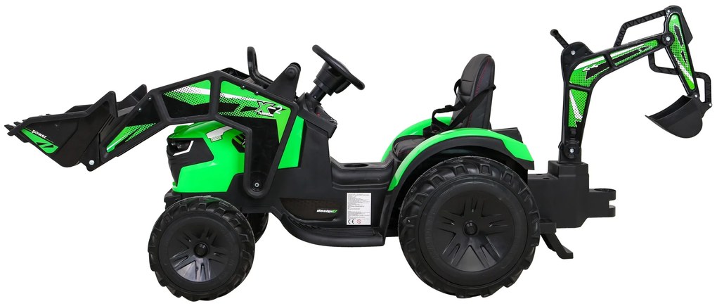 Trator elétrico para Crianças 12V 4x4 720-T Com Reboque Rodas EVA, Assento de couro Verde