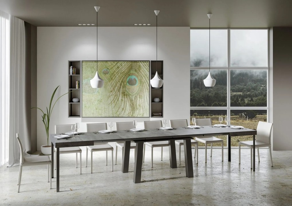 Mesa de jantar sala, cozinha extensível Bridge 90x180 extensível 440 cm Cinza betão e estrutura antracite