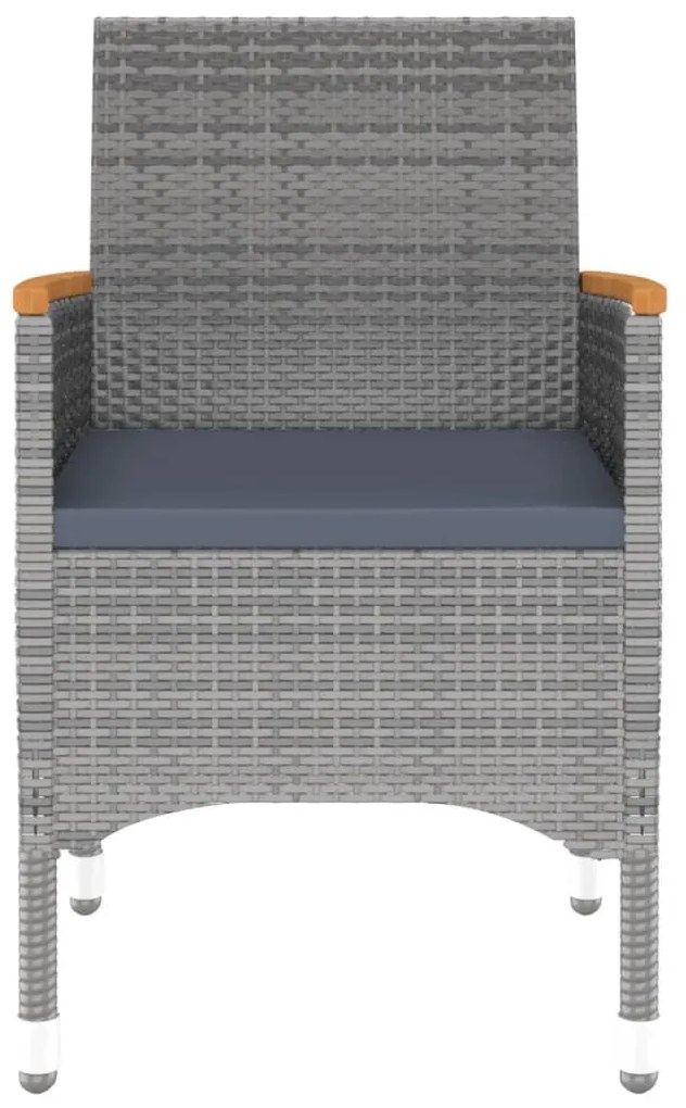 3 pcs conjunto de jantar para jardim vime PE cinzento