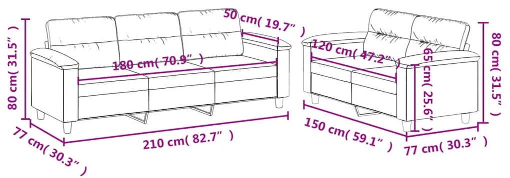 2 pcs conjunto sofás c/ almofadões microfibra cinza-acastanhado