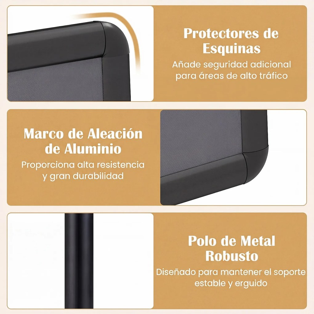 Conjunto de 2 Suportes de Chão para Cartazes A4, 21 x 30 x 81-131 cm, Altura Ajustável, Preto