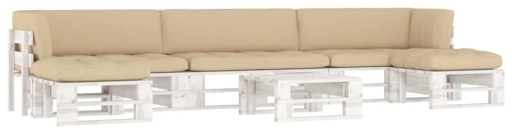 vidaXL 6 pcs conj. lounge paletes + almofadões pinho impregnado branco