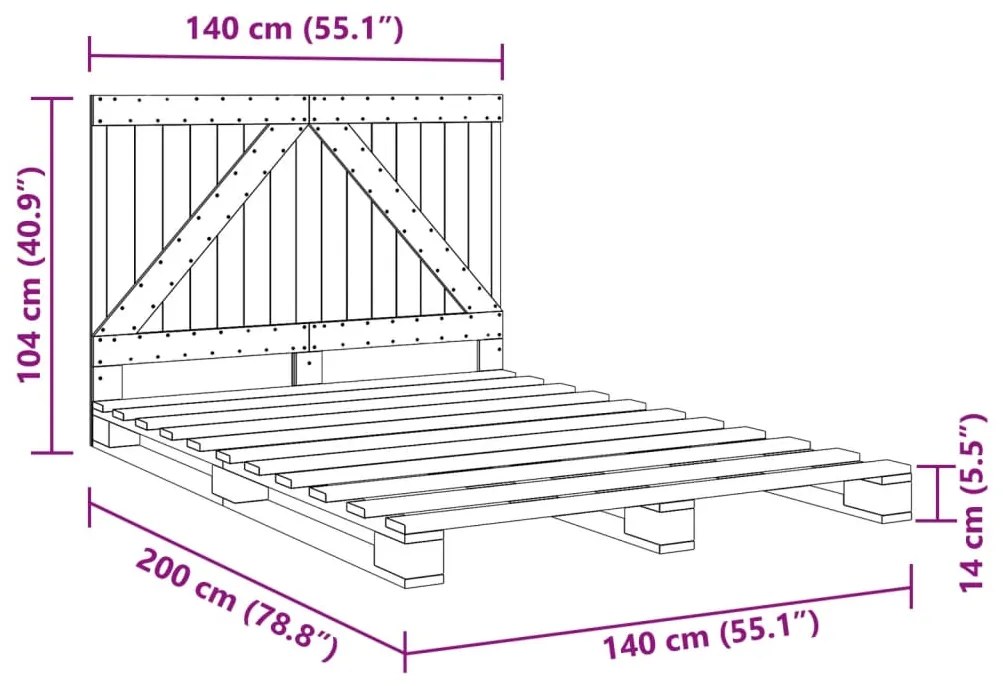 Estrutura de cama com cabeceira 140x200 cm pinho maciço