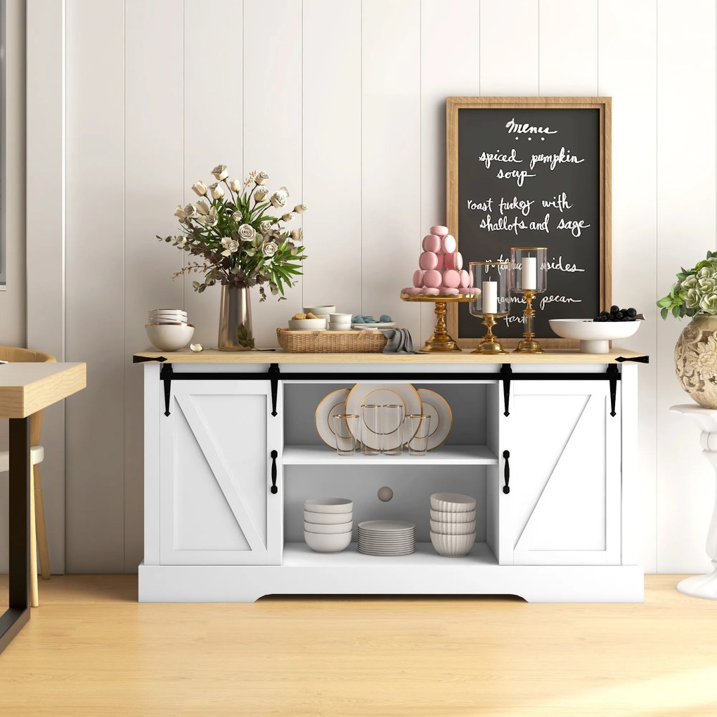 Aparador com 2 portas de correr e prateleiras ajustáveis, 150 x 40 x 72 cm, em madeira de carvalho branco