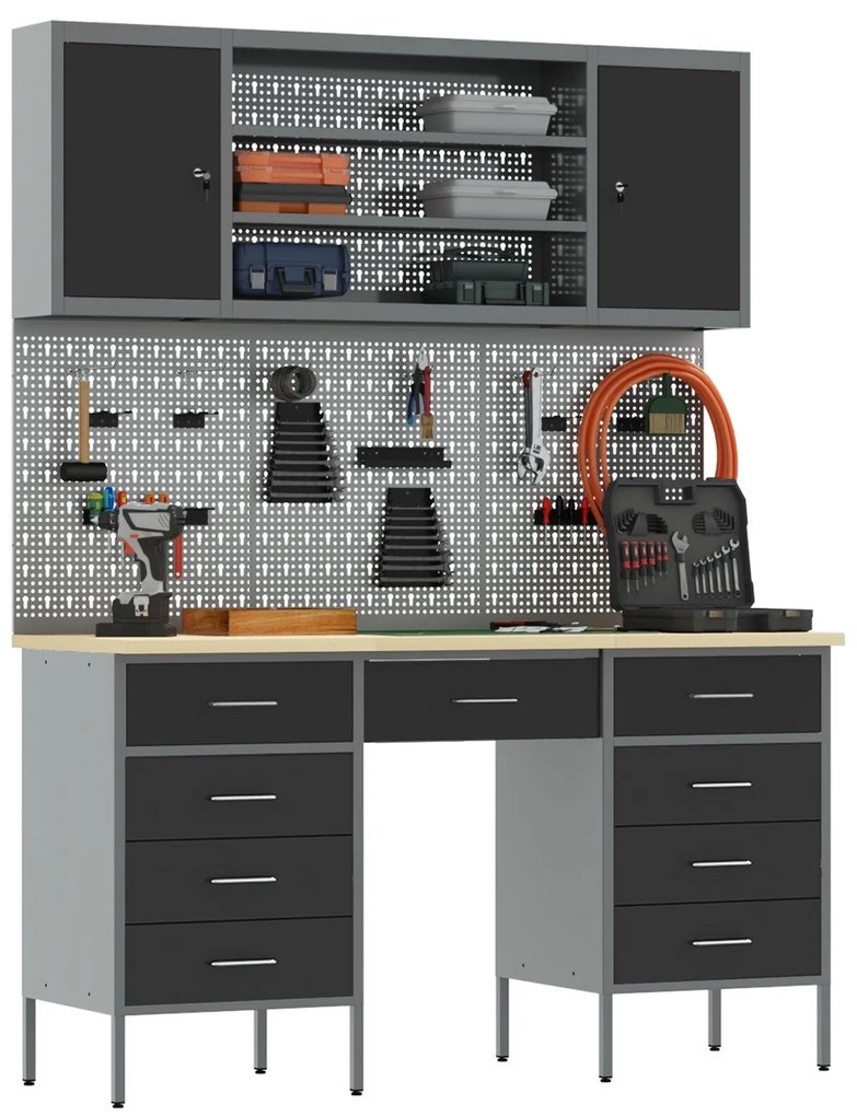 Conjunto de Armário e Painel de Ferramentas de 7 Peças vidaXL Preto em