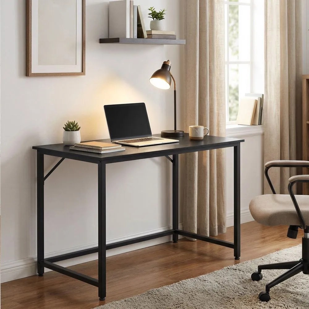 Secretária 100 x 50 x 76 cm, mesa de trabalho para quarto e escritório em casa, preta