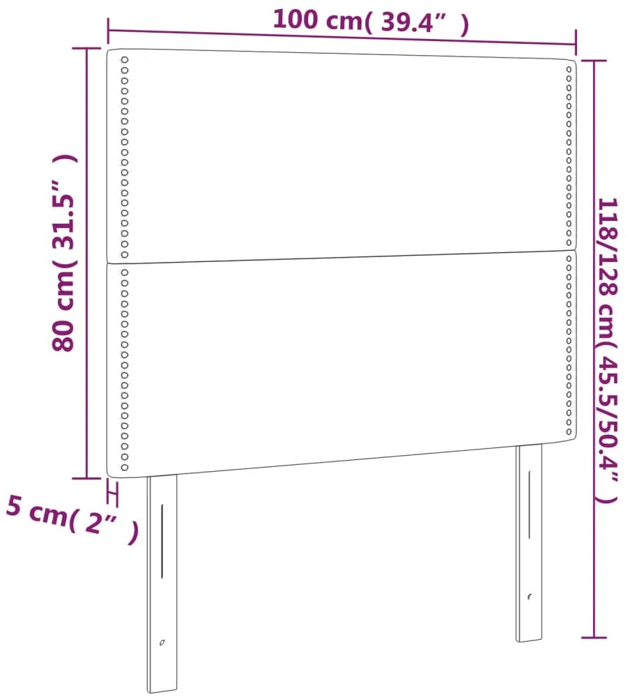 Cabeceira cama c/ luzes LED veludo 100x5x118/128cm azul-escuro