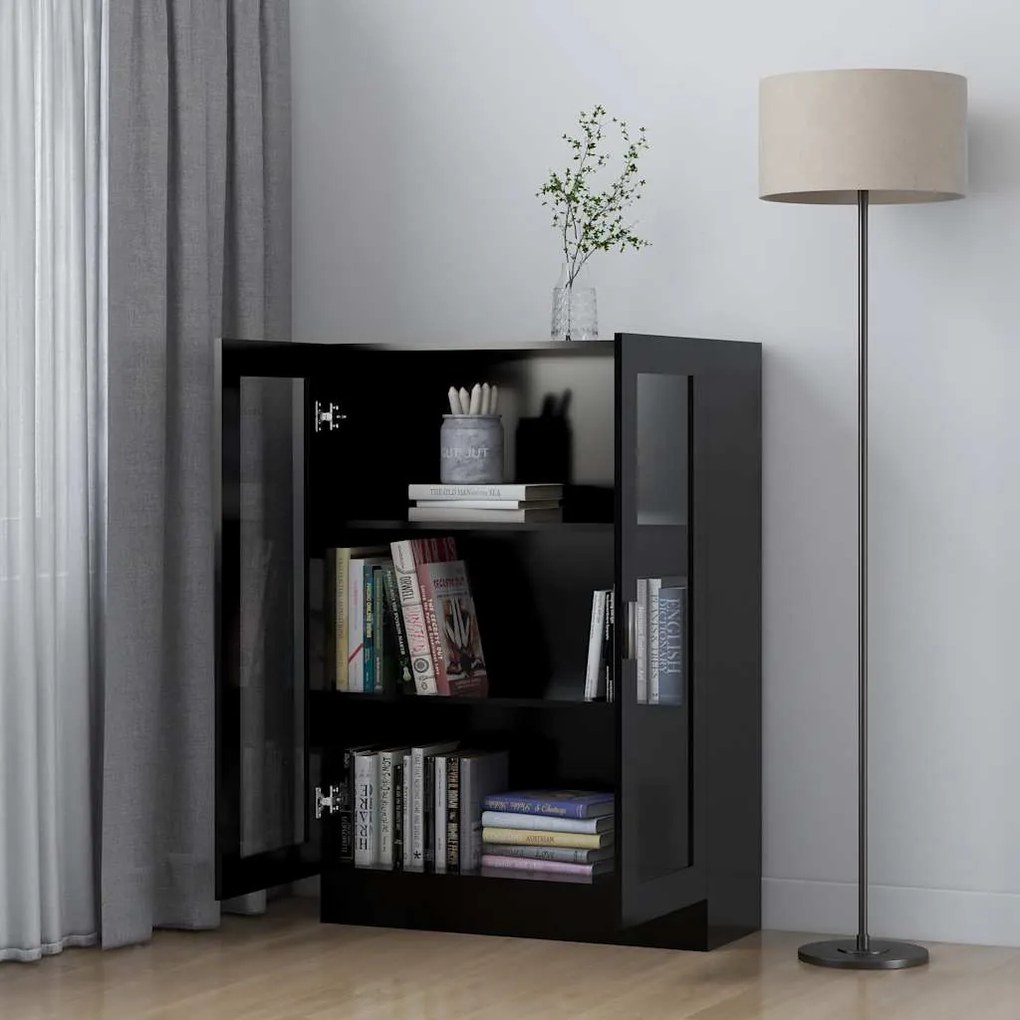 Armário vitrine 82,5x30,5x115 cm derivados de madeira preto