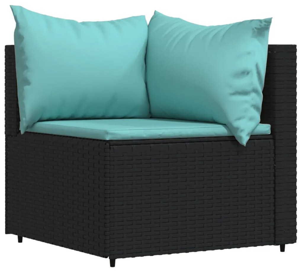 4 pcs conjunto lounge de jardim c/ almofadões vime PE preto