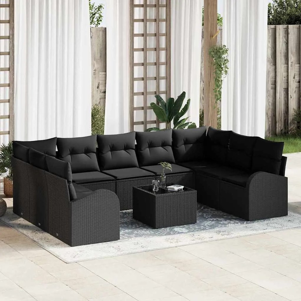 vidaXL Conjunto de Sofás 10 pcs Preto Rattan de Polipropileno