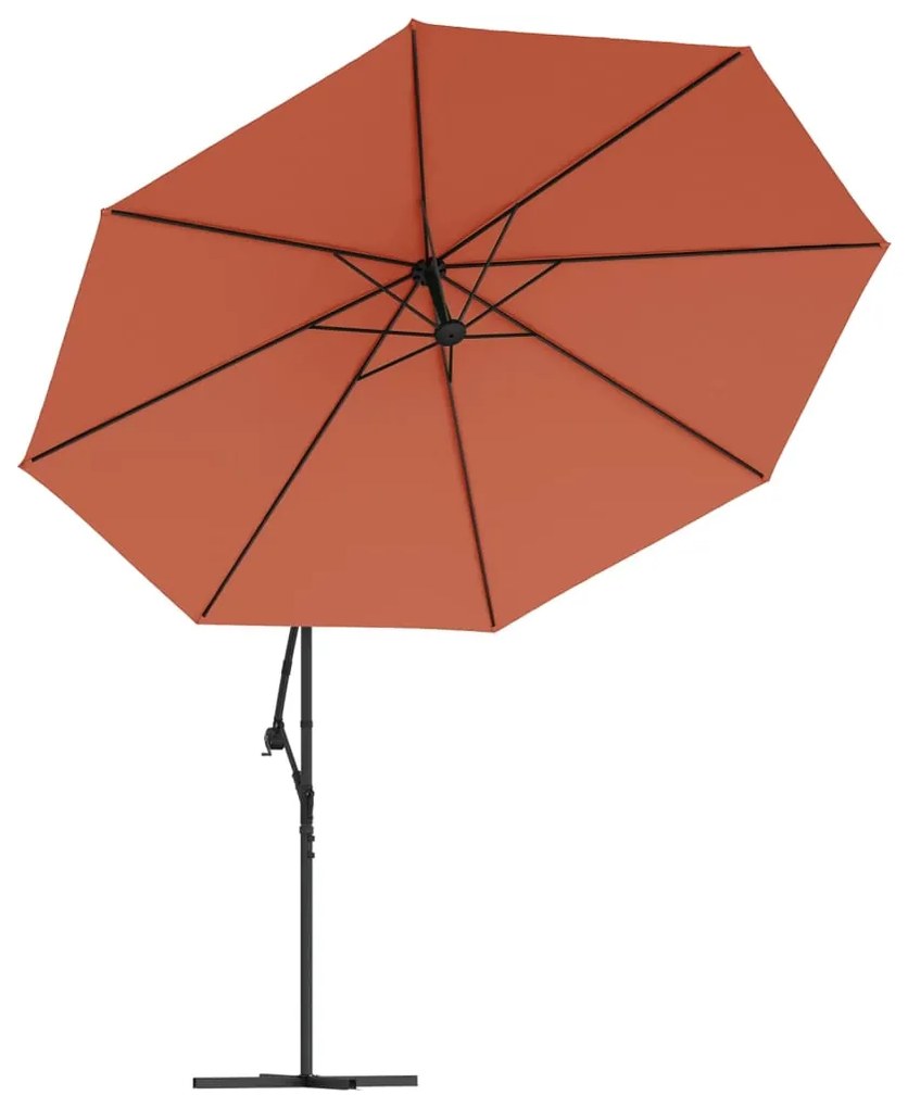 Guarda-sol cantilever com poste de alumínio 350 cm terracota